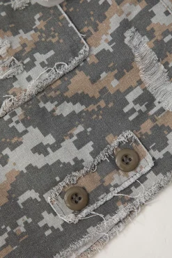 Camo Frayed Patchwork Fringe Mini Skirt