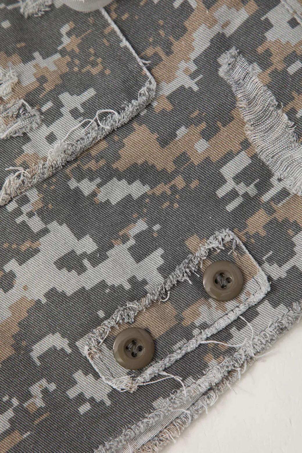 Camo Frayed Patchwork Fringe Mini Skirt