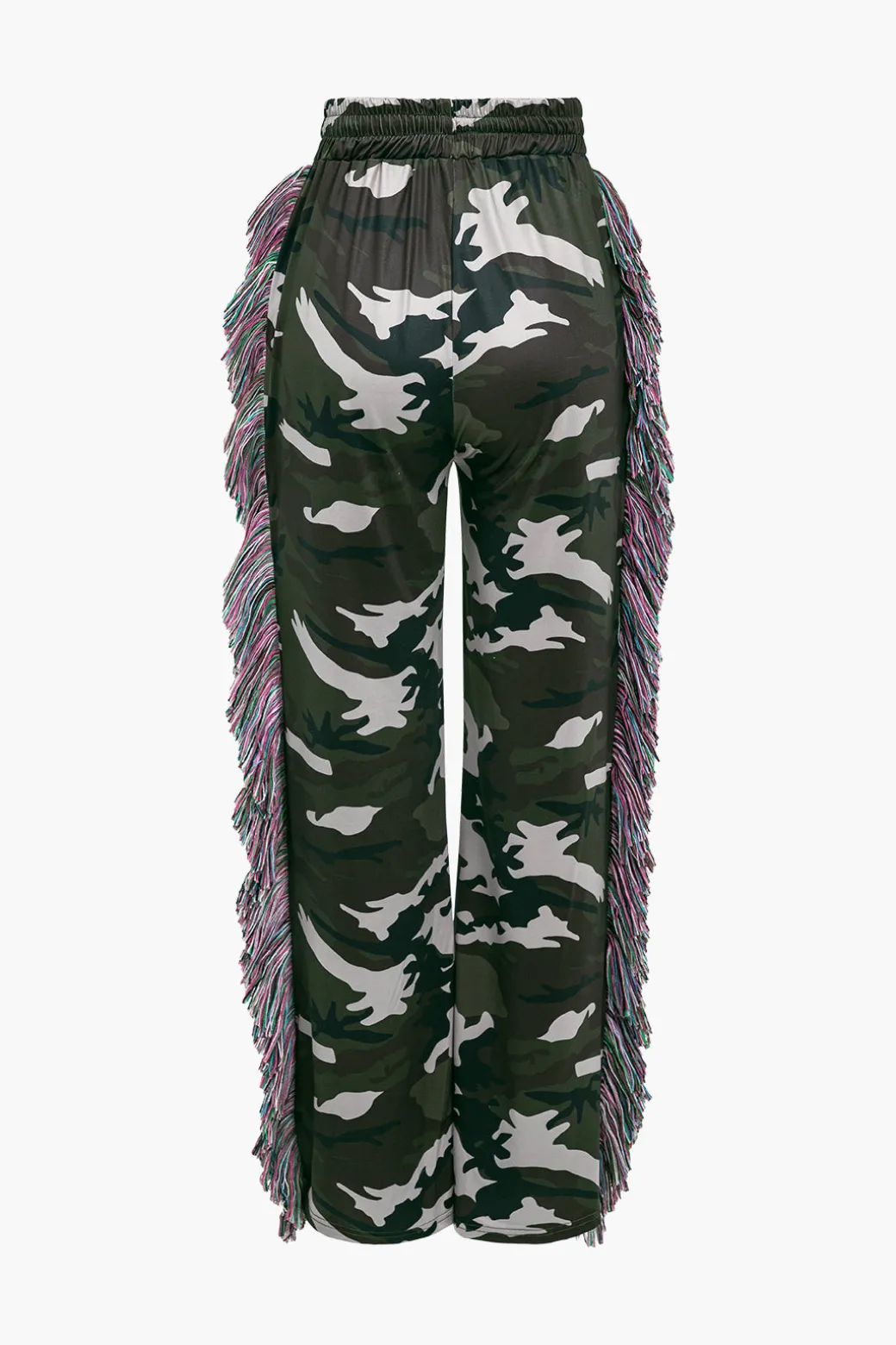 Camo Print Fringe Pocket Top And Trouser Set