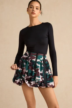Camo Print Zipper Puff Skirt