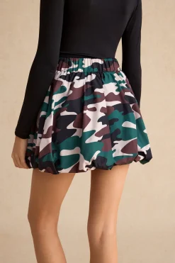 Camo Print Zipper Puff Skirt