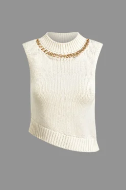 Chain Asymmetrical Hem Sweater Tank Top