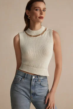 Chain Asymmetrical Hem Sweater Tank Top