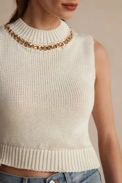 Chain Asymmetrical Hem Sweater Tank Top