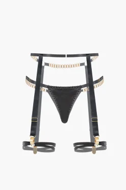 Chain Bustier Contrast Mesh Lingerie Garter Set