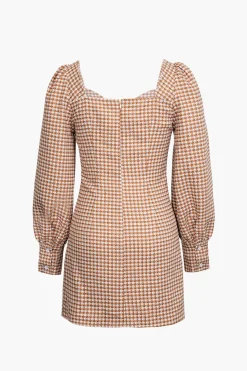 Check Print Bust Long Sleeve Mini Dress