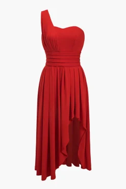 Chiffon Sleeveless One Shoulder Midi Dress