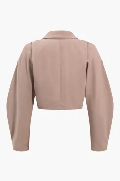 Collar Long Sleeve Crop Top And Trousers Set