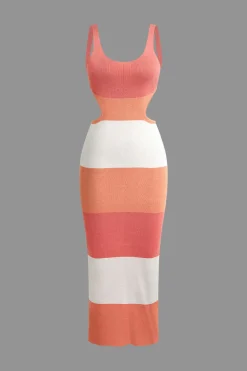 Color Block Backless Cami Knit Dress