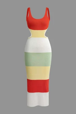 Color Block Backless Cami Knit Dress