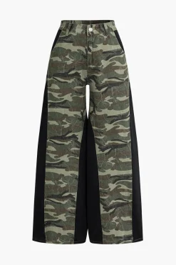 Color Block Camo Print Patchwork Trousers