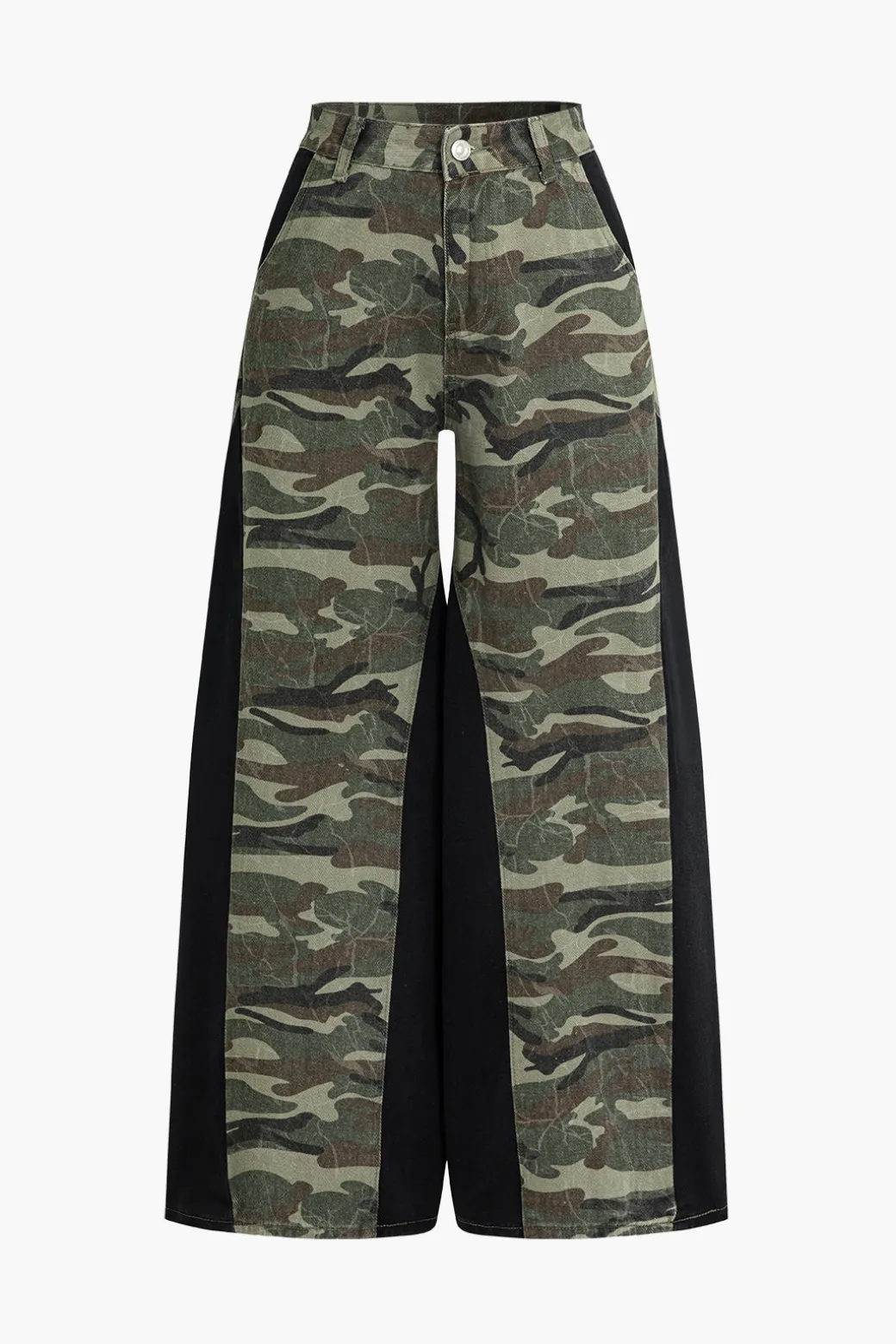 Color Block Camo Print Patchwork Trousers