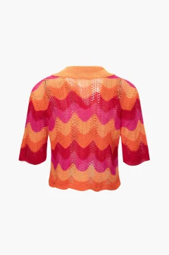 Color Block Crochet Knit Short Sleeve Top