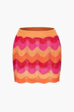 Color Block Crochet Knit Skirt