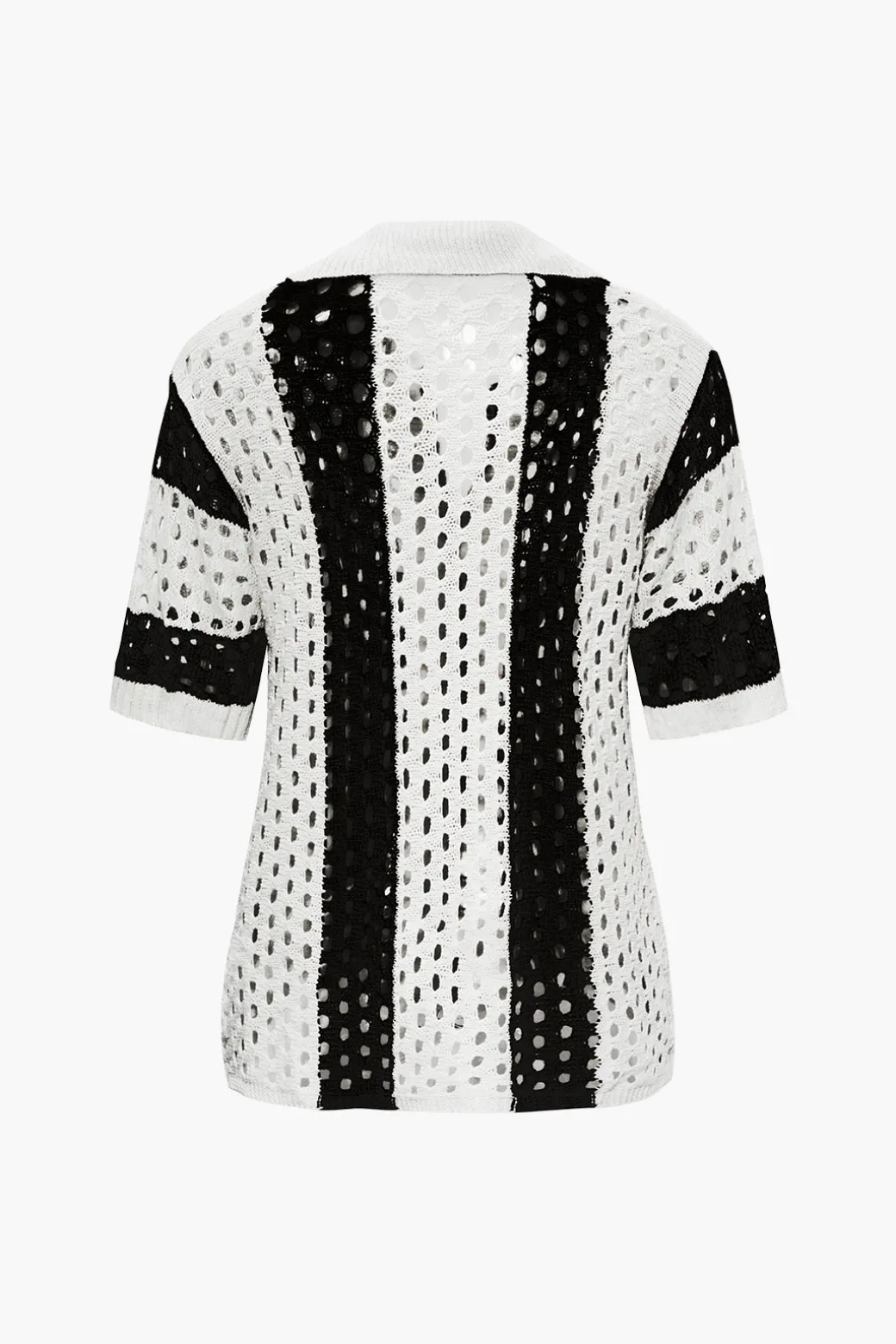 Color Block Crochet Open Knit Button Up Top And Shorts Set