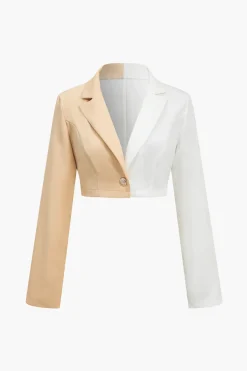 Color Block Cropped Blazer And Button Detail Skort Set