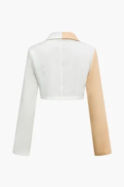 Color Block Cropped Blazer And Button Detail Skort Set