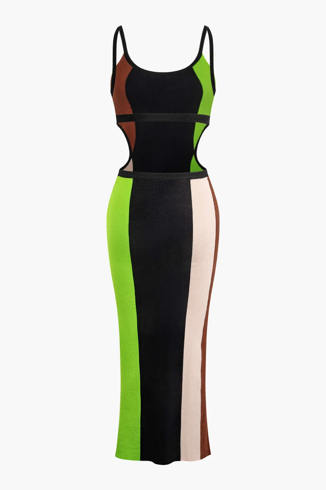 Color Block Cut Out Slip Knit Midi Dress