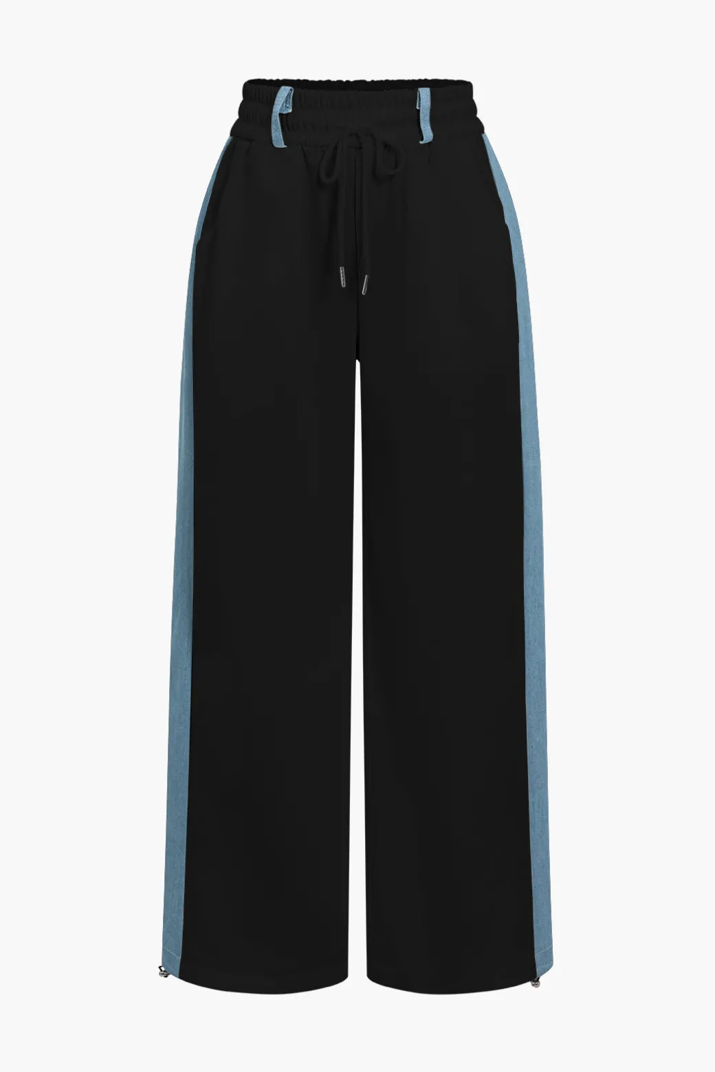 Color Block Denim Patchwork Hooded Zipper Jacket And Trousers Set