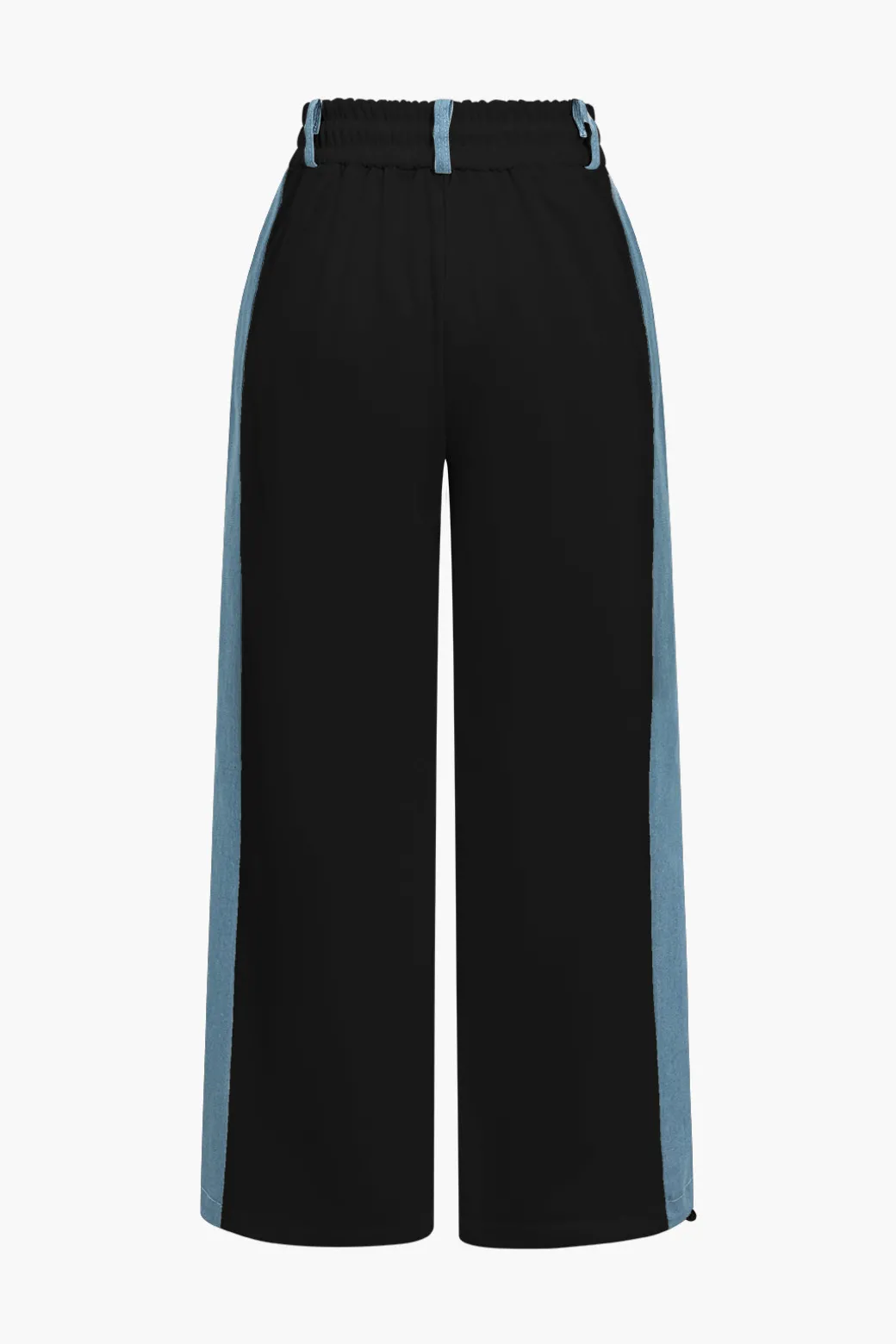 Color Block Denim Patchwork Hooded Zipper Jacket And Trousers Set