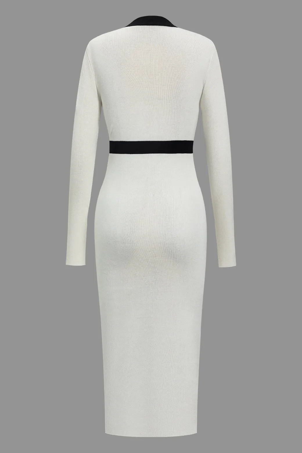 Color Block Knit Button Long-Sleeve Dress