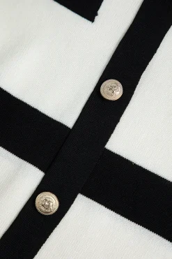 Color Block Knit Button Long-Sleeve Dress
