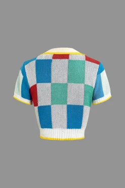 Color Block Knit Top and Split Mini Skirt Set