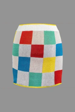 Color Block Knit Top and Split Mini Skirt Set