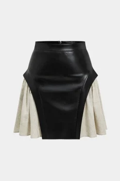 Color Block Patchwork Ruched Zipper Skirt