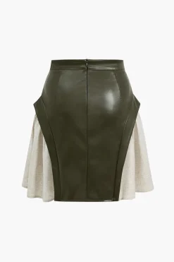 Color Block Patchwork Ruched Zipper Skirt