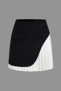 Color Block Pleated Asymmetrical Skirt