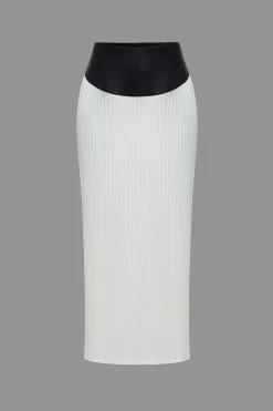 Color Block Pleated Zipper Skirt