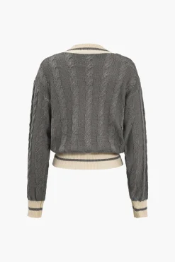 Color Block Print Button Sweater Cardigan