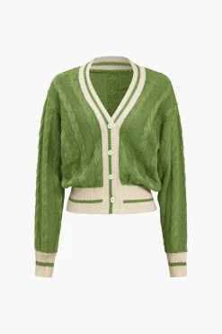Color Block Print Button Sweater Cardigan