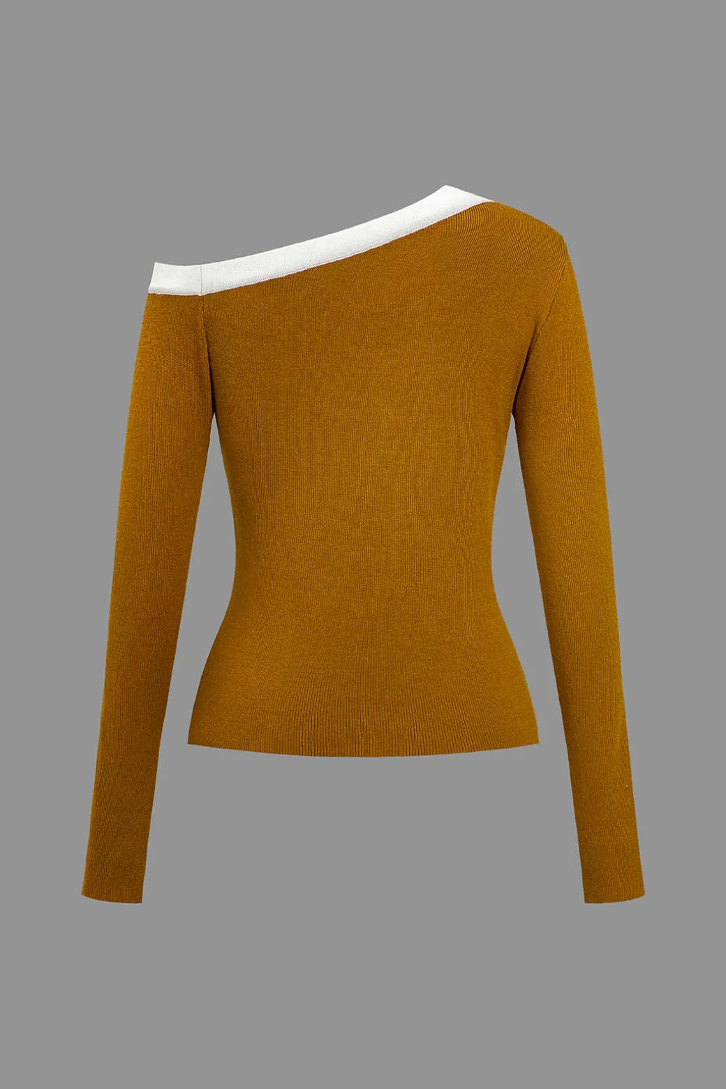 Color Block Print Knit Asymmetrical Long-Sleeve Top