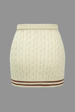Color Block Print Knit Button Skirt