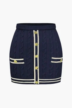 Color Block Print Knit Button Skirt