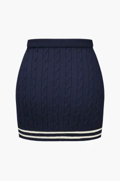 Color Block Print Knit Button Skirt