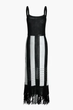 Color Block Print Knit Fringe Maxi Dress