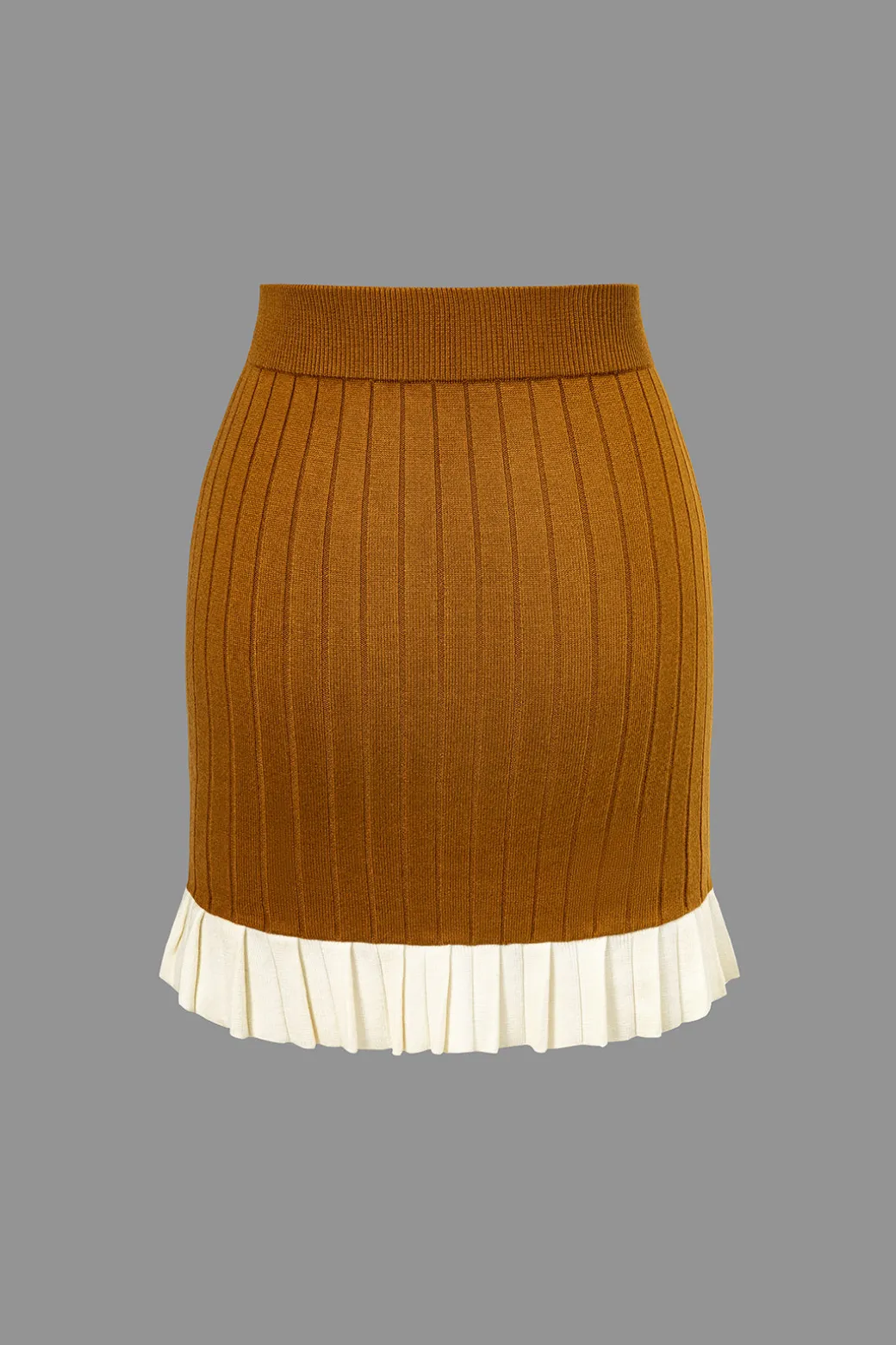 Color Block Print Knit Pleated Mini Skirt