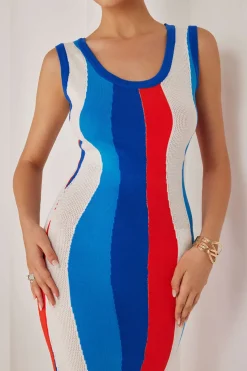 Color Block Print Knit Tank Maxi Dress