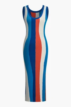 Color Block Print Knit Tank Maxi Dress