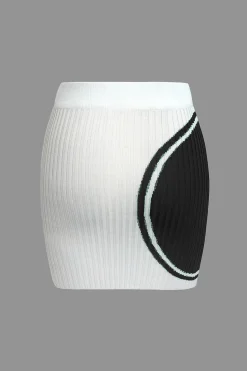 Color Block Print Knit Tie Side Asymmetrical Mini Skirt Set