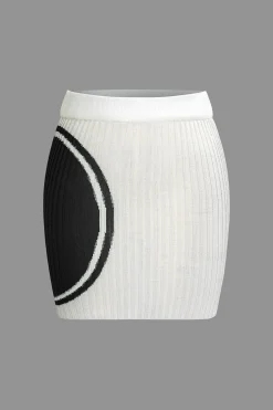 Color Block Print Knit Tie Side Asymmetrical Mini Skirt Set