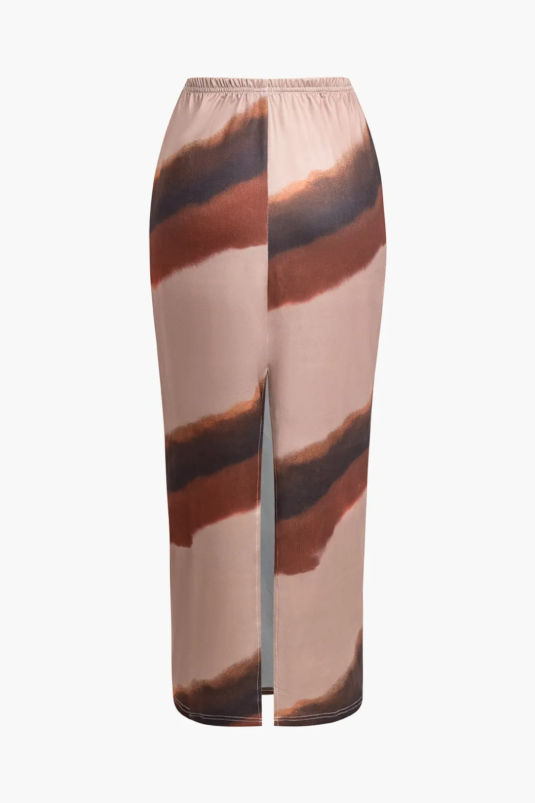 Color Block Print Slit Midi Skirt