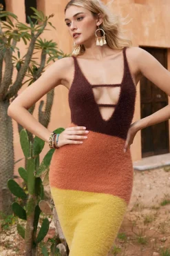 Color Block Print Sweater Cut Out Sweater Dress