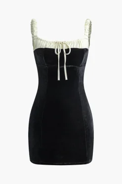 Color Block Ruched Drawstring Mini Dress