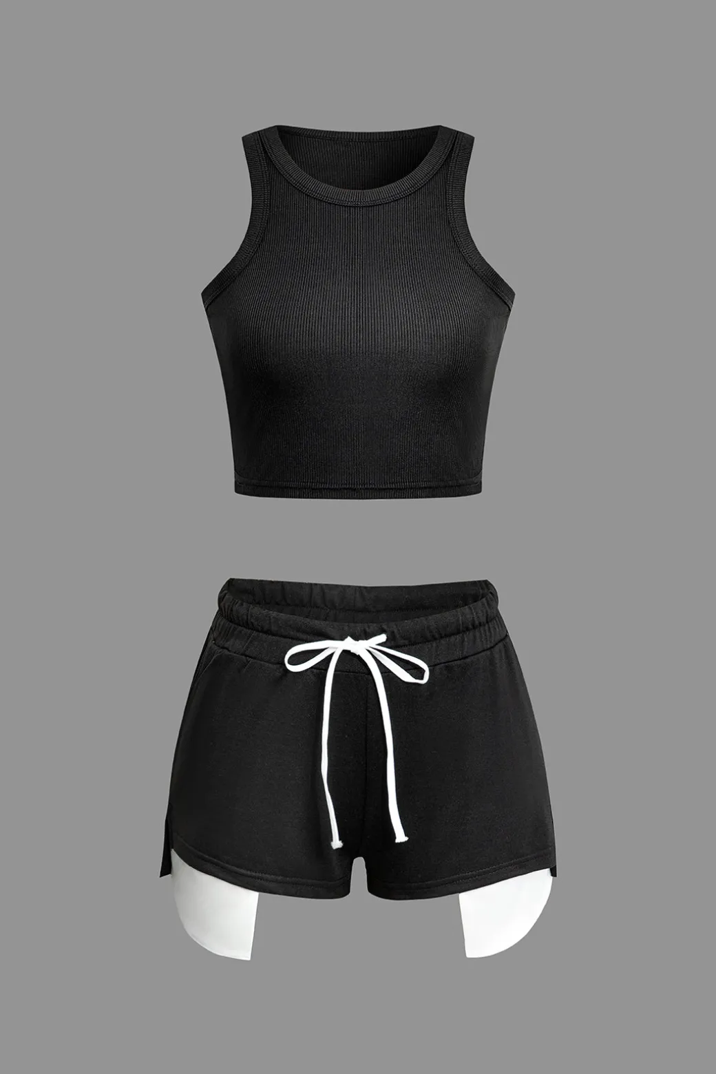Color Block Side Slit Waist Short Set