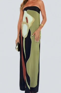 Color Block Strapless Slit Maxi Dress