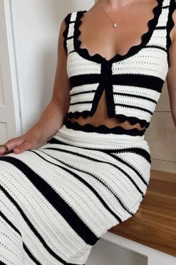 Color Block Stripe Knit Cami Top And Skirt Set